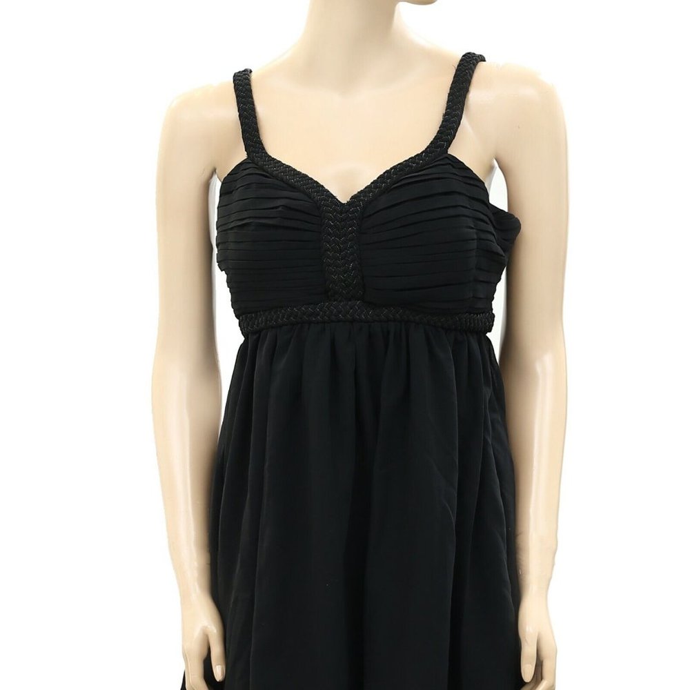 Park Bravo Embellished Mini Tunic Dress Pintuck Cocktail Black L-42 New - Picture 2 of 4